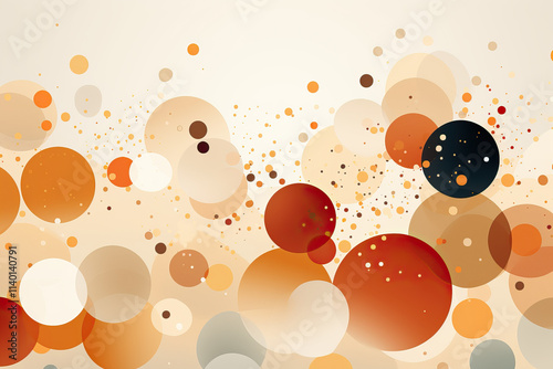 An abstract design featuring overlapping circles of varying sizes and colors, with a scattering of smaller dots, creating a vibrant and dynamic visual.