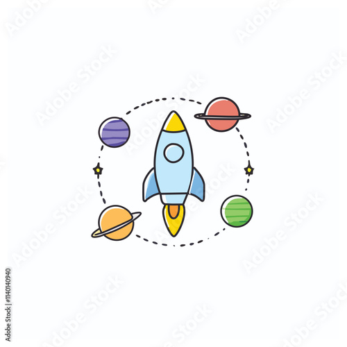 Rocket launch space adventure. Colorful rocket soaring through cosmos, symbolizing progress and new beginnings.  A vibrant journey into the unknown.