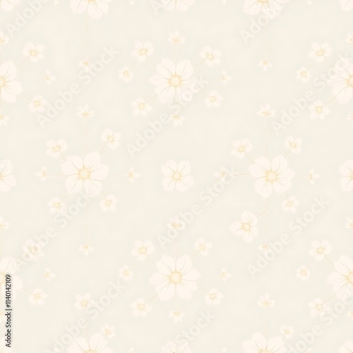 Wallpaper Mural Delicate Floral Pattern:  A serene and minimalist floral pattern features dainty white blossoms scattered on a light blue background, creating a soft and charming aesthetic.   Torontodigital.ca