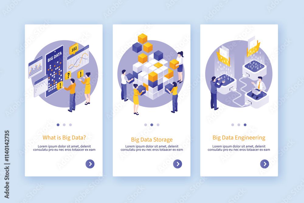 Naklejka premium Big data app design in isometric view