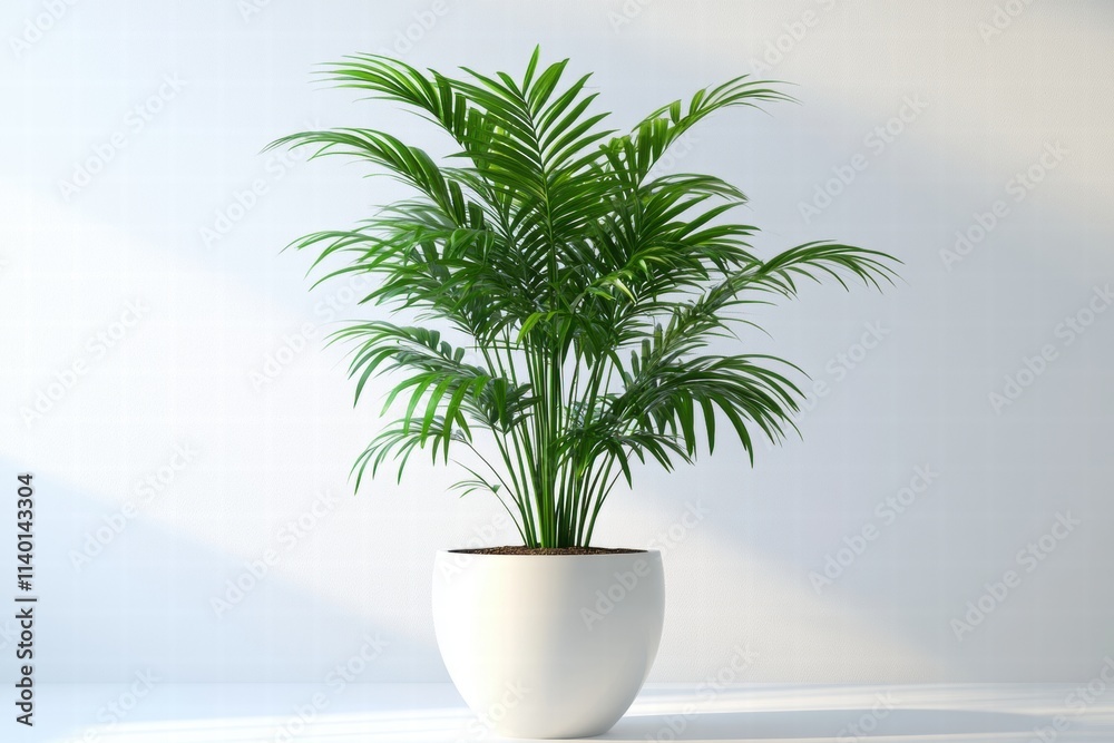 Elegant Palm Plant in White Pot Against White Wall Elegant Palm Plant in White Pot Against White Wall