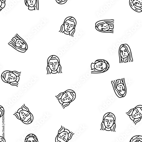 facial expression female smile vector seamless pattern thin line illustration