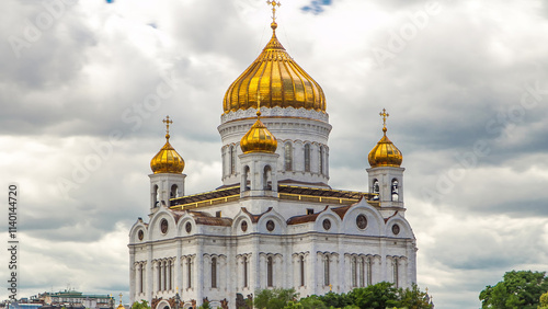 Majestic orthodox Cathedral of Christ Saviour close up view Timelapse, Russia