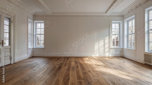 fresh renovated room with wooden oak floor, white walls and window