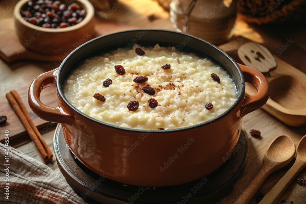 Traditional cooking of rice in a rustic kitchen capturing culinary artistry warm and inviting environment close-up view of comfort food Traditional cooking of rice in a rustic kitchen capturing culinary artistry warm and inviting environment close-up view of comfort food