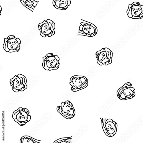 facial expression female smile vector seamless pattern thin line illustration