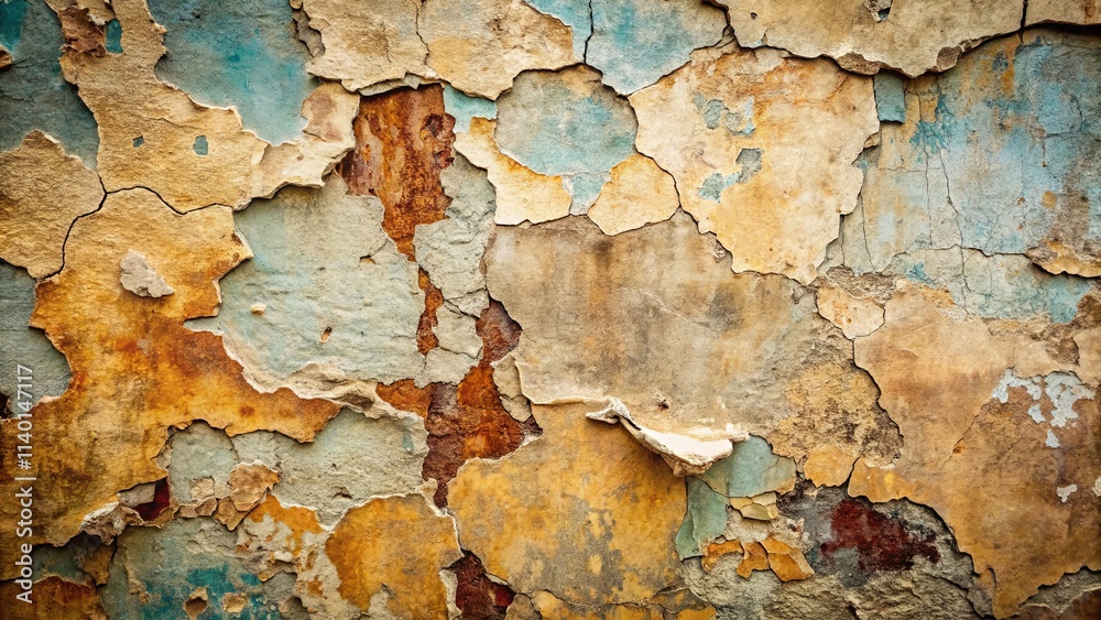 Fototapeta premium Abstract Texture of Aged, Flaking Wall with Earthy Tones and Hues