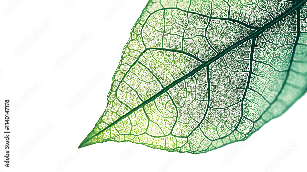 Obraz premium Green Leaf with Detailed Veins isolated on a white background