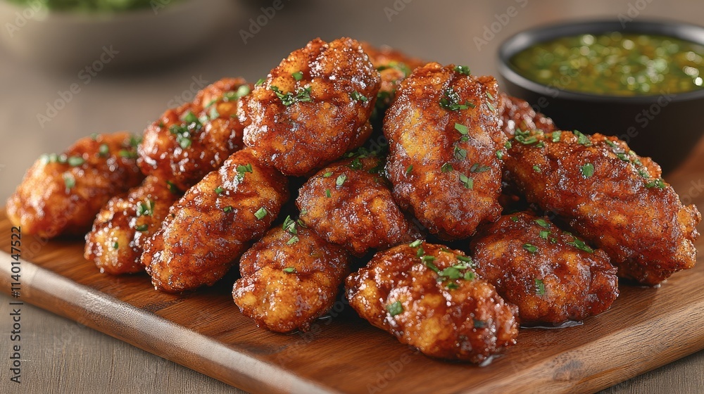 Fried chicken bites pile, sauce. Fried chicken bites pile, sauce.