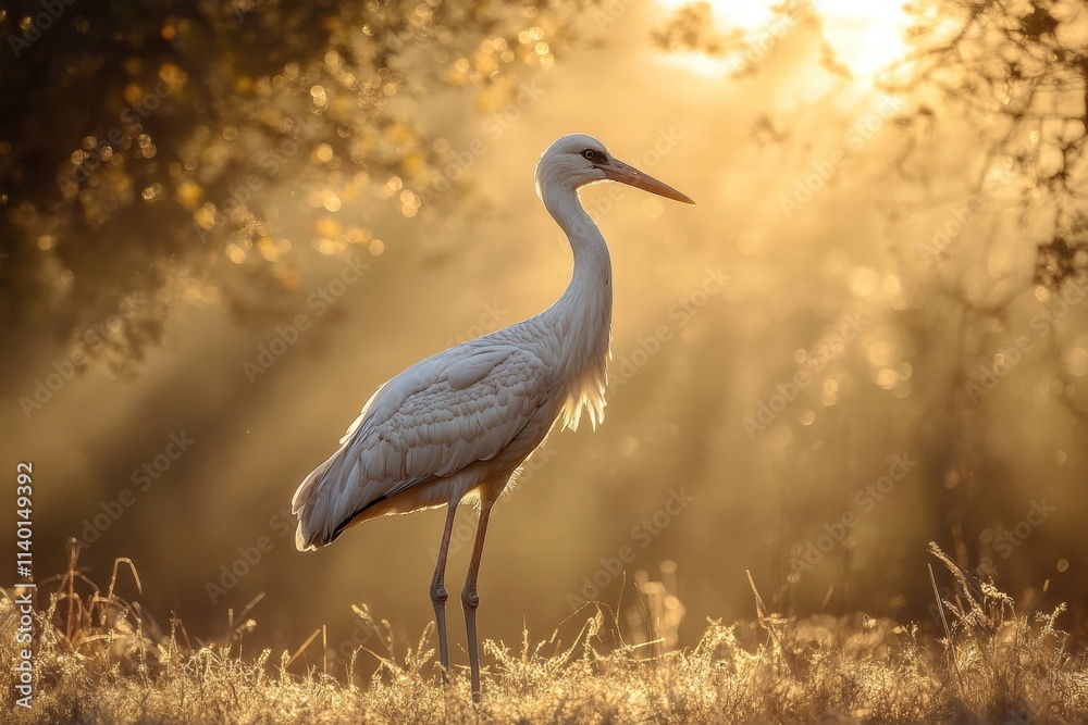 Naklejka premium White Stork at Sunrise