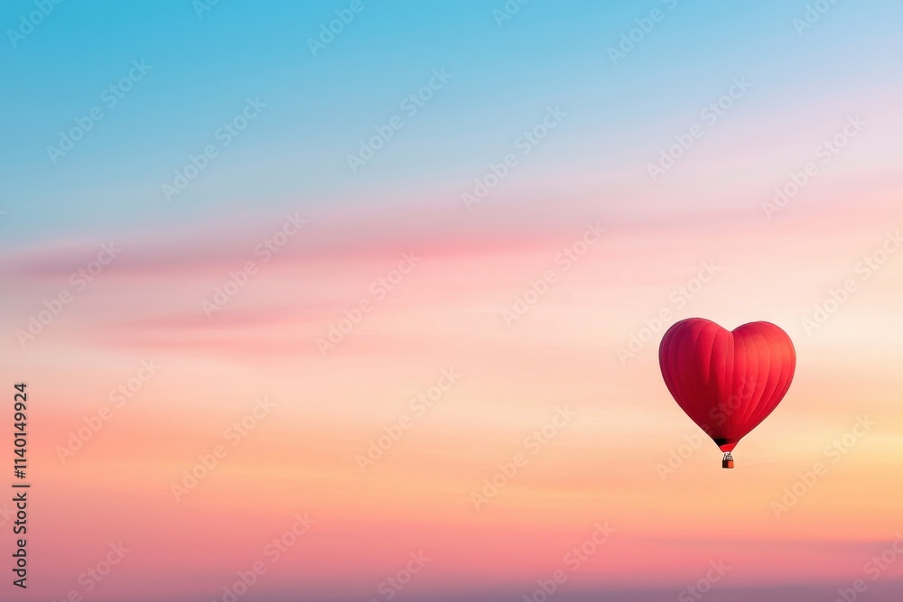 Fototapeta premium Heart-shaped balloon celebration affection under sunset sky