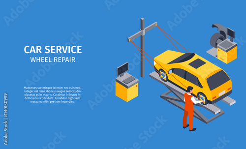 Car service maintenance isometric composition
