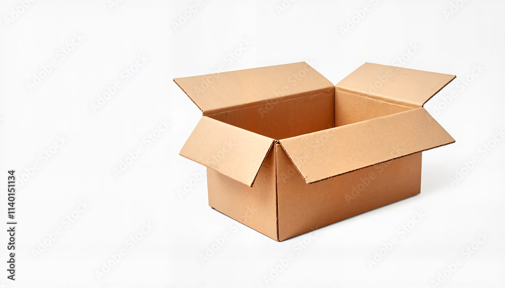 Open cardboard box on white background with copy space for storage and shipping needs Open cardboard box on white background with copy space for storage and shipping needs