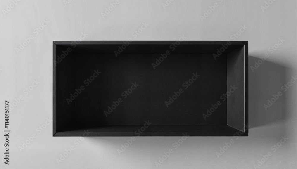 Black storage box on gray background with copy space for organization and design Black storage box on gray background with copy space for organization and design