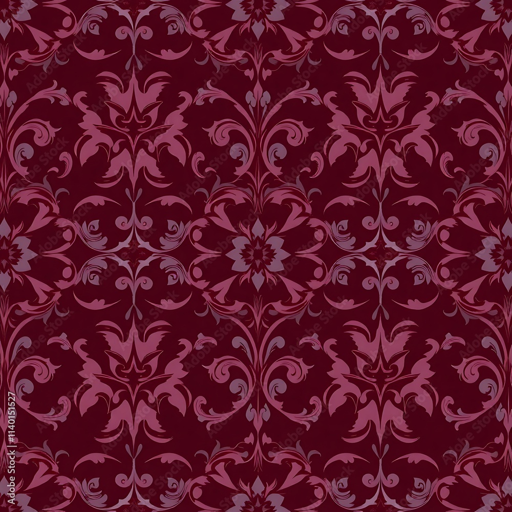 Burgundy Floral Damask Pattern: A classic and elegant damask pattern in rich burgundy hues, featuring intricate floral motifs and swirling scrollwork. Burgundy Floral Damask Pattern: A classic and elegant damask pattern in rich burgundy hues, featuring intricate floral motifs and swirling scrollwork.