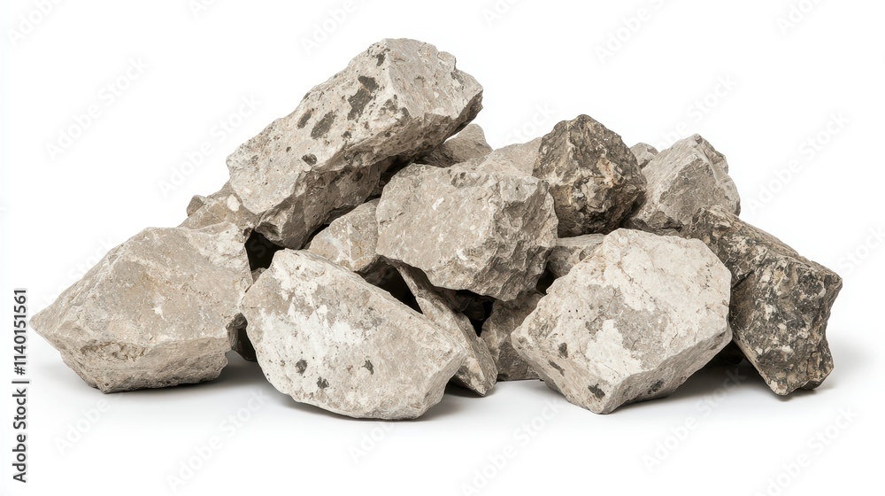 Pile of Light Gray Angular Rocks Isolated on White Background Pile of Light Gray Angular Rocks Isolated on White Background