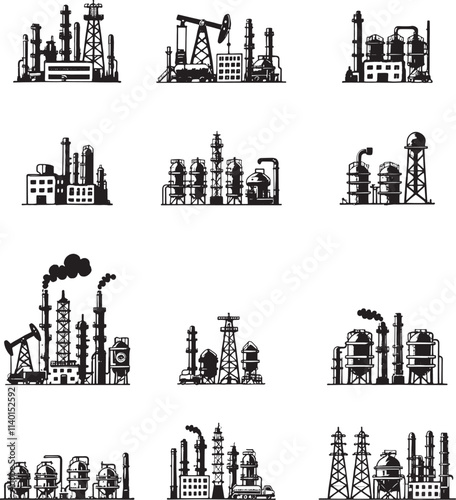 Set of oil refinery icon