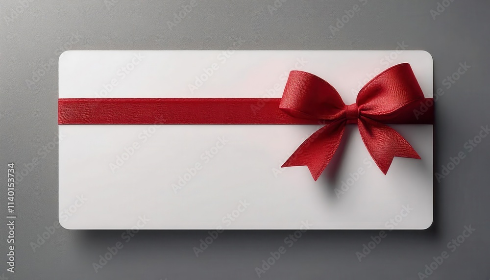 Elegant Blank Gift Card with Luxurious Red Ribbon Bow on White Background, Perfect for Birthdays, Holidays, Corporate Gifts, Special Occasions, Personalized Voucher Ideas, and Digital Gifting Concepts Elegant Blank Gift Card with Luxurious Red Ribbon Bow on White Background, Perfect for Birthdays, Holidays, Corporate Gifts, Special Occasions, Personalized Voucher Ideas, and Digital Gifting Concepts