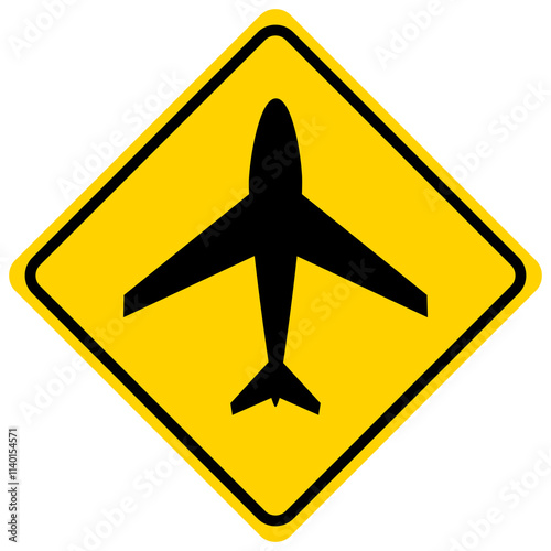Airport sign. Yellow warning sign for aircraft landing and takeoff zone. Low flying planes sign.vector illustration