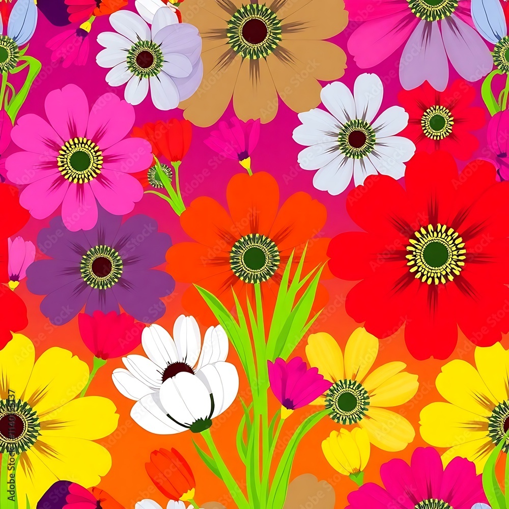 custom made wallpaper toronto digitalVibrant Floral Fiesta: A lively, multicolored seamless pattern of bright flowers in full bloom. Perfect for textiles, wallpapers, and vibrant designs.