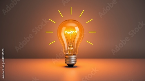 Bright lightbulb symbolizes innovation and creativity in generating business ideas for startups and success in implementation