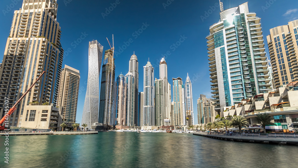 Dubai Marina towers in Dubai at day time timelapse hyperlapse