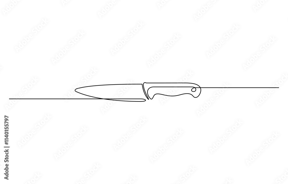 Continuous one line art drawing of knife outline vector illustration, Kitchen knife one line continuous drawing. Kitchen tools continuous one line illustration, Knife. Icon. Vector drawing. Continuous one line art drawing of knife outline vector illustration, Kitchen knife one line continuous drawing. Kitchen tools continuous one line illustration, Knife. Icon. Vector drawing.