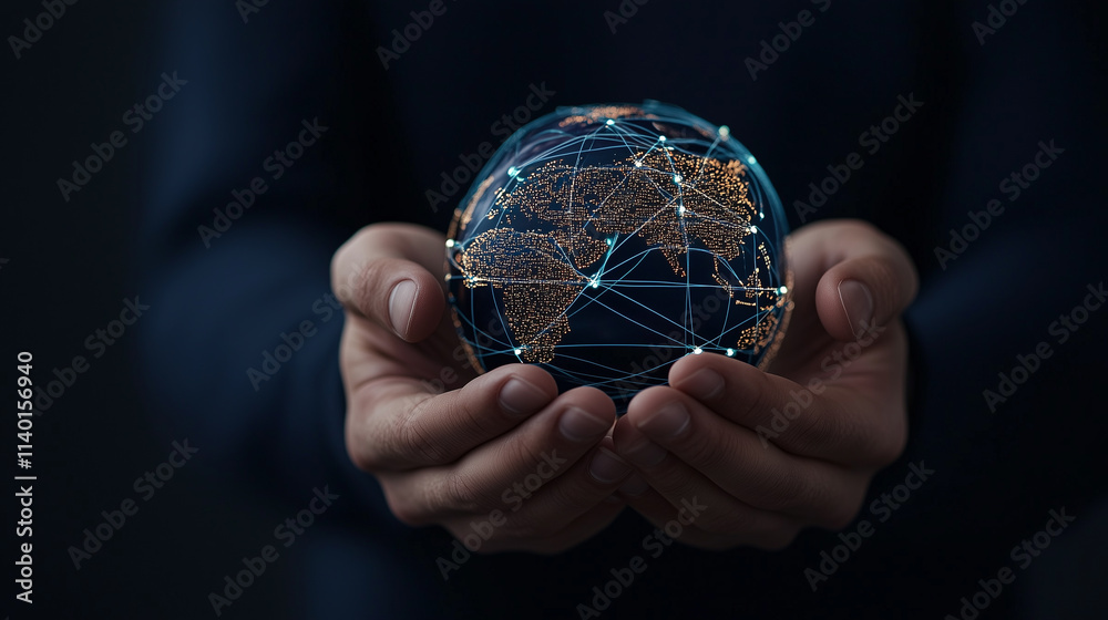 Glowing Hands Holding a Unified Globe. Symbol of Unity