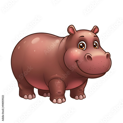 Endearing hippopotamus cartoon illustration featuring a rounded body and playful look, isolated on a white background. Great for children’s graphics and educational materials.