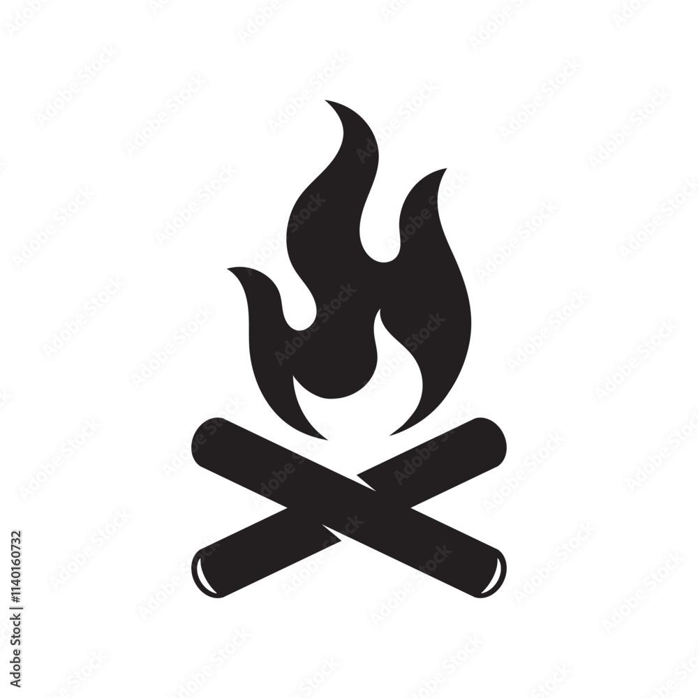 Bonfire with burning firewood logo design. Campfire simple sign illustration, vector. Bonfire with burning firewood logo design. Campfire simple sign illustration, vector.