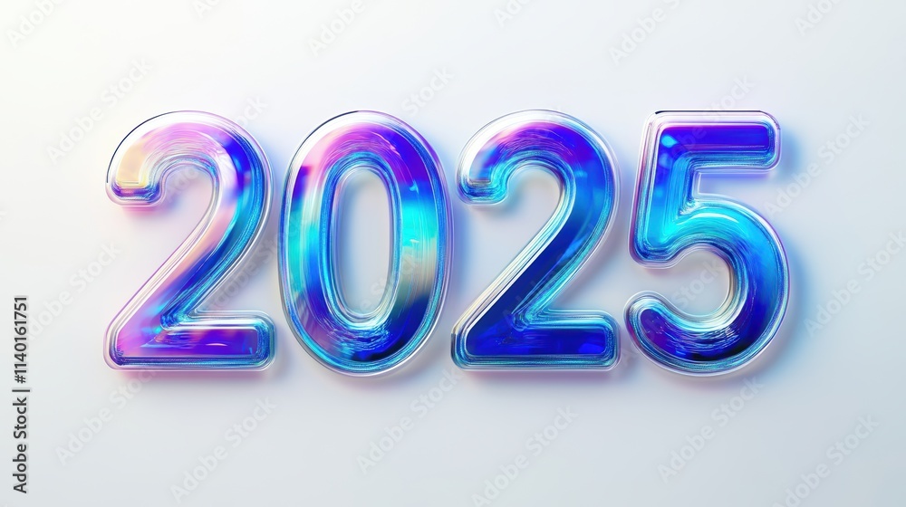 2025 Holographic Glass Number with Gradient Blue to Purple, High Contrast, and Sleek Design on White Background, 3D Rendered, Colorful and Elegant 2025 Holographic Glass Number with Gradient Blue to Purple, High Contrast, and Sleek Design on White Background, 3D Rendered, Colorful and Elegant