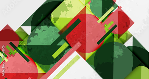 Squares, circles and triangles and grainy noisy texture. Vector Illustration For Wallpaper, Banner, Background, Card, Book Illustration, landing page