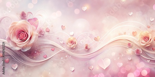 Romantic Floral Design with Swirling Lines and Hearts