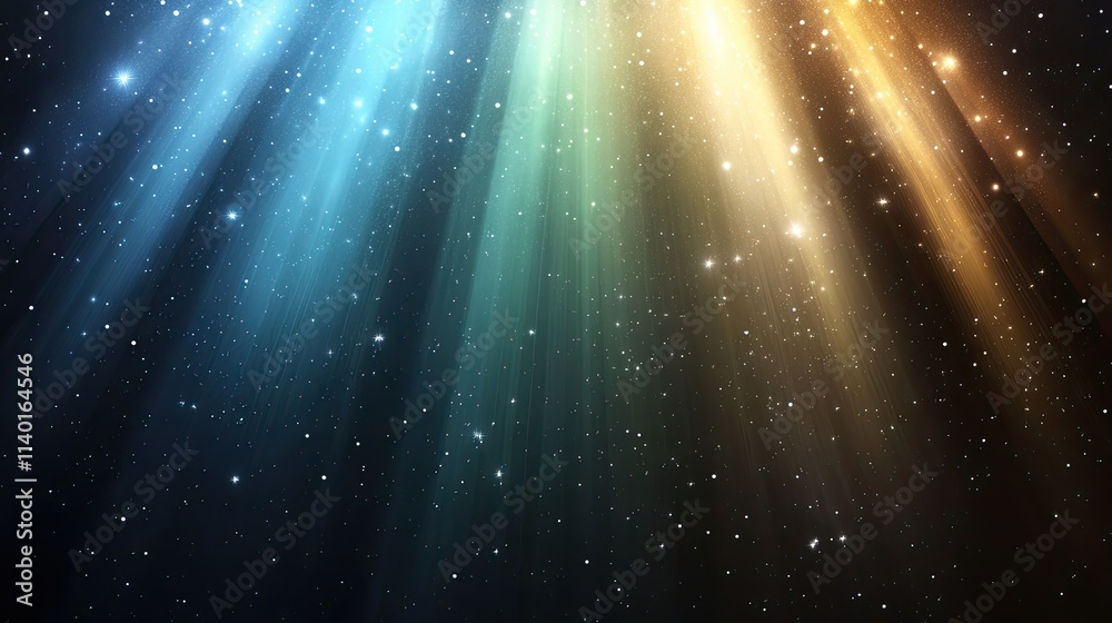 Fototapeta premium Witness a mesmerizing array of blue and green light rays creating a sense of motion in a starry background, evoking excitement and adventure.