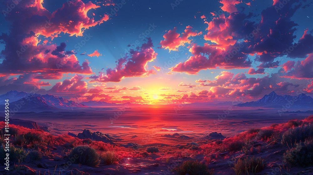 Sunset over a rocky desert Sunset over a rocky desert
