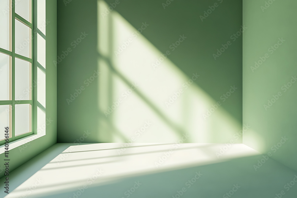 Fototapeta premium empty green room with window and spotlight