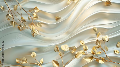 Fototapeta Naklejka Na Ścianę i Meble -  modern wall fram for canvas art luxurious leaves 3D decor for home walls