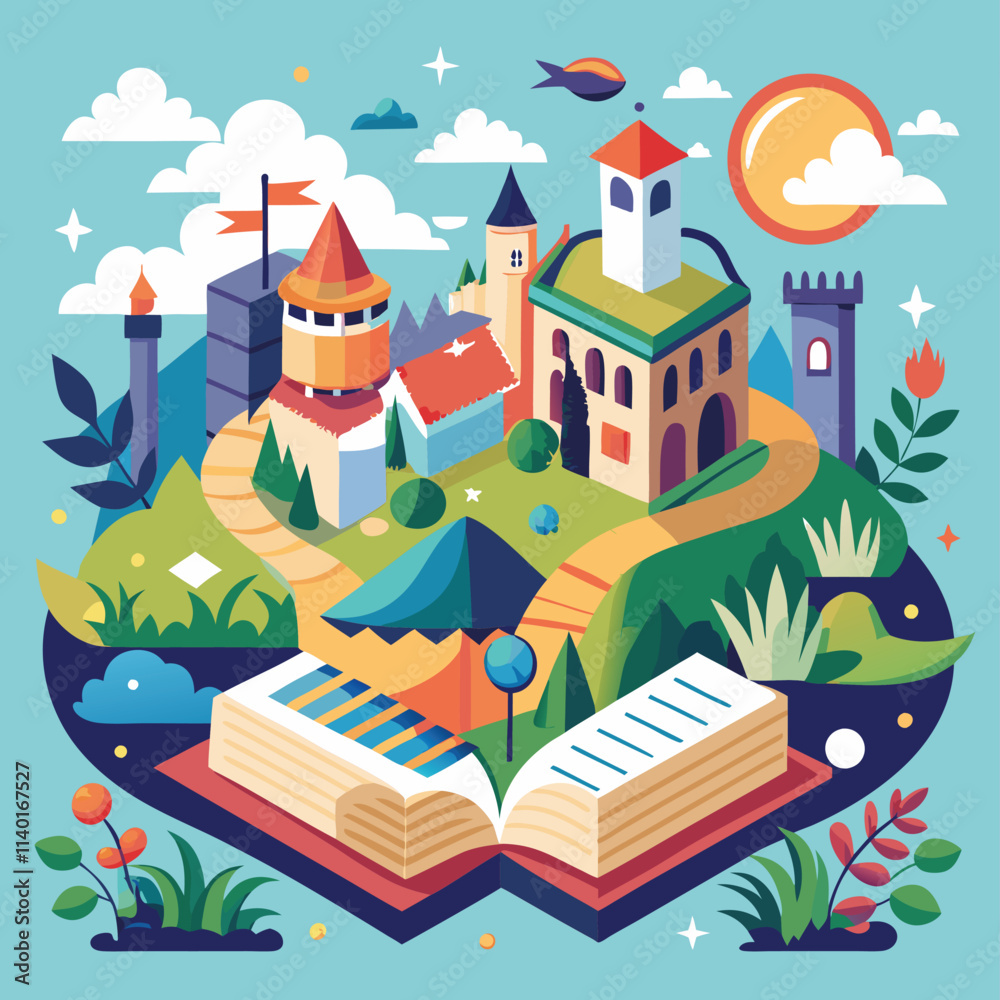 Obraz premium cartoon castle on the hill