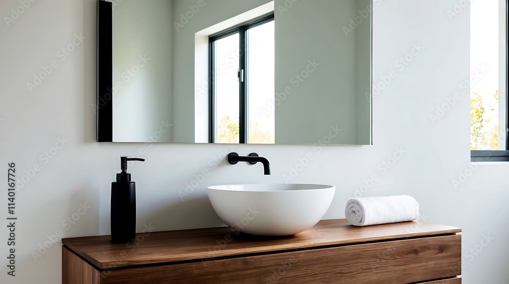 Modern Minimalist Bathroom Interior Design with Walnut Vanity Modern Minimalist Bathroom Interior Design with Walnut Vanity