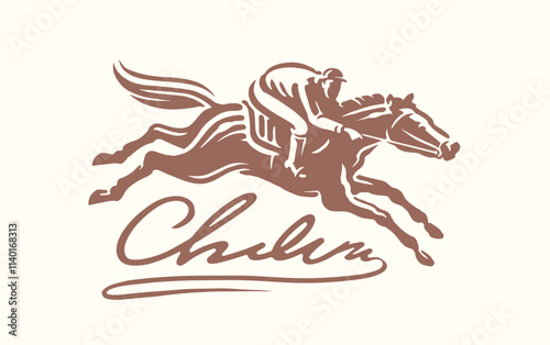 Horse racing emblem. Equestrian sport logo symbol. Vector illustration