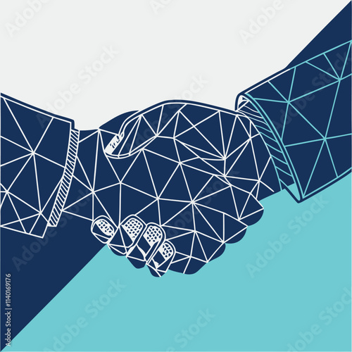  Polygonal wireframe handshake abstract blue composition as symbol friendship and business partnership vector illustration