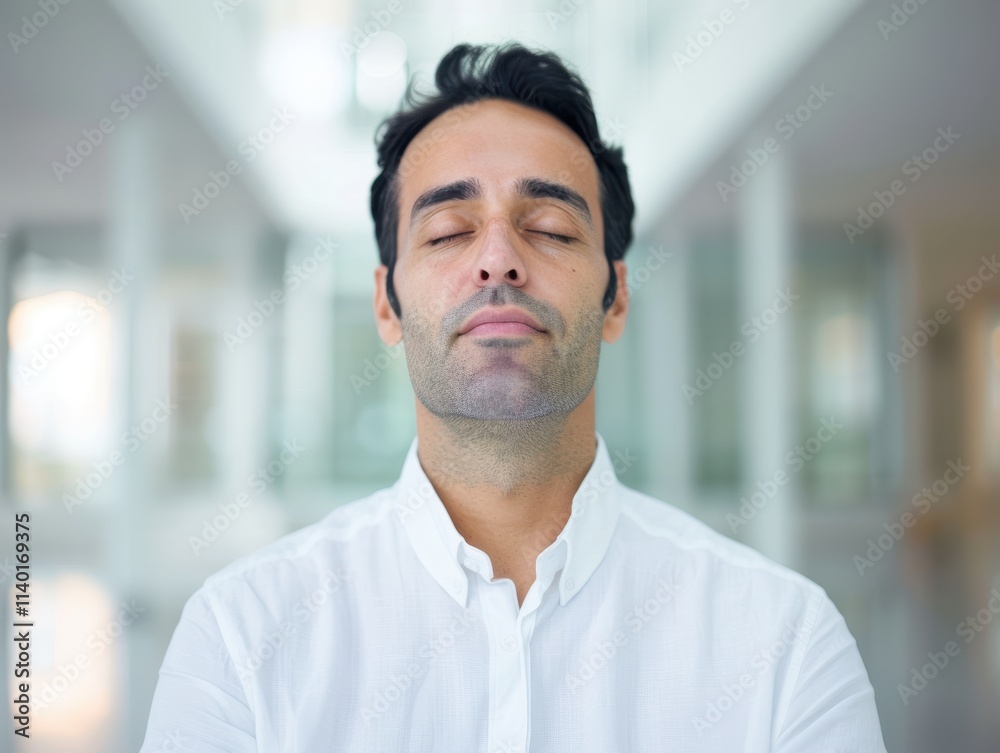 Portrait of a leader meditating in a peaceful environment, symbolizing balance and success in business culture Portrait of a leader meditating in a peaceful environment, symbolizing balance and success in business culture
