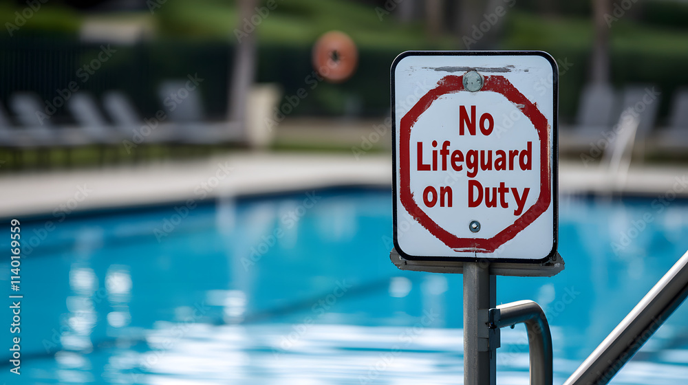 Swimming pool warning sign placed near the edge of a pool, emphasizing safety and caution for swimmers, ensuring a secure aquatic environment. Swimming pool warning sign placed near the edge of a pool, emphasizing safety and caution for swimmers, ensuring a secure aquatic environment.