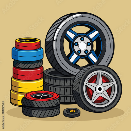  Tires Wheels Realistic Set