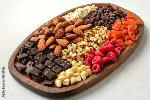 A Neatly Arranged Collection of Healthy Snacks Including Fruit and Veggies. photo