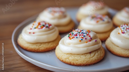 Christmas Cookies with Frosting and Sugar Sprinkles on Plate