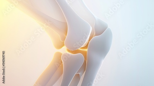 Medical 3D prosthetics concept. Knee joint illustration with a glowing effect, highlighting its anatomy and structure.