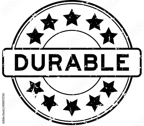 Grunge black durable word round rubber seal stamp on white background