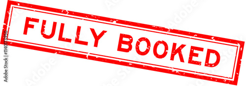 Grunge red fully booked word square rubber seal stamp on white bacckground