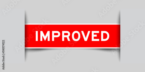 Red color square shape sticker label with word improved inserted in gray background